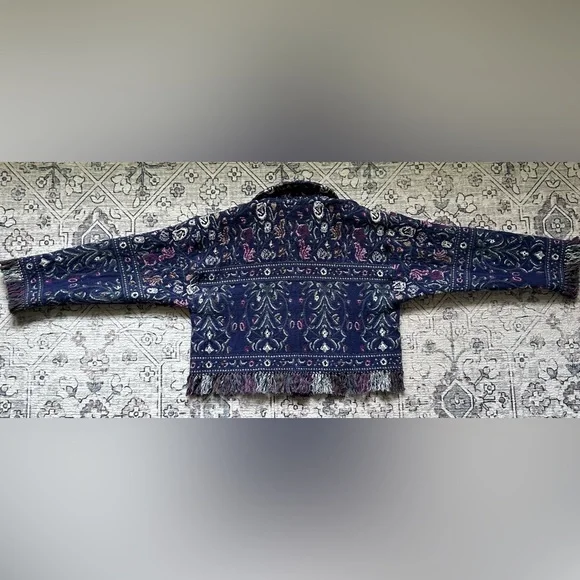 Handmade Upcycled Floral Blanket Jacket with Fringe - Picture 6 of 6